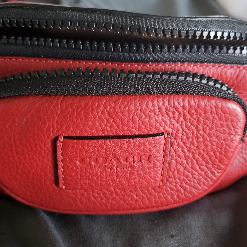 Coach Red and Black Belt Bag with Textured Leather